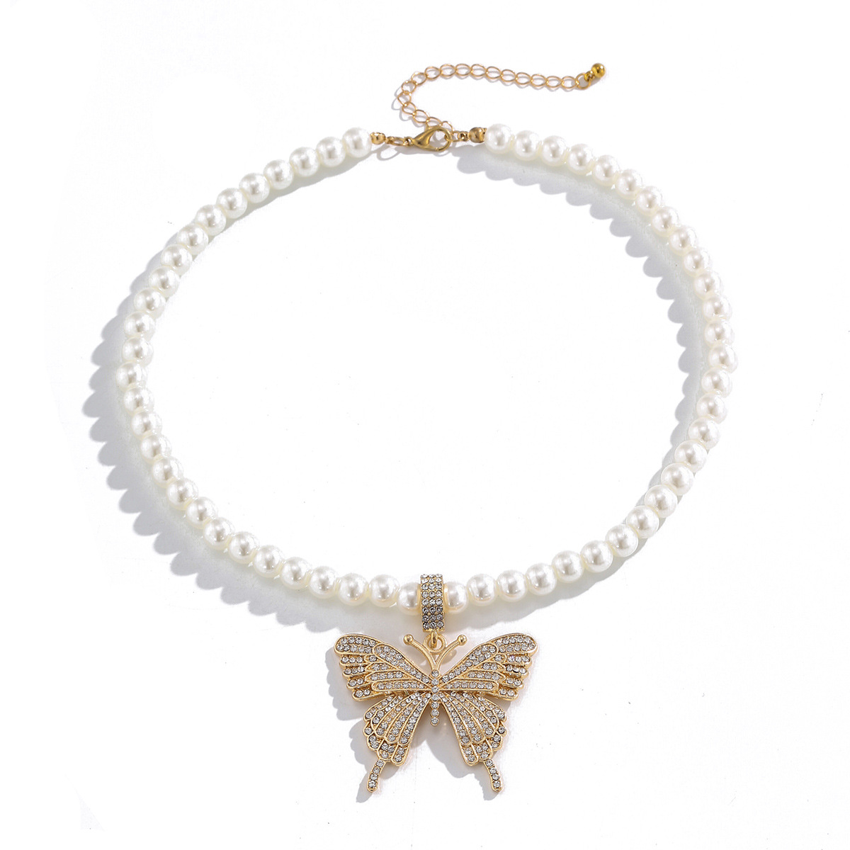 Exaggerated personality diamond studded butterfly necklace fashionable street style sparkling diamond collarbone chain item