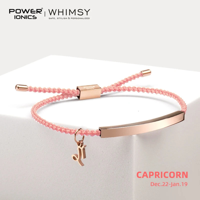 Power Ionics Trend 12 Zodiacs 18K RoseGold Plated Unisex Slim Souvenir Bracelet Free Engrave 250303