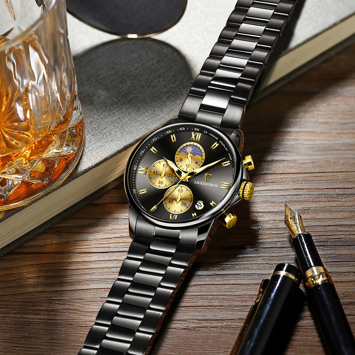 LIGE Men's Quartz Watch Sports Waterproof Watch Top Brand Style Square Case Fashion Business Watch Holiday Gift Teen Watch Student Watch Chronogr