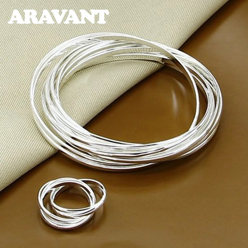 Aravant 925 Silver 10 Round Three Ring Bracelet Set Suitable for Men Women Fashion Jewelry 250303