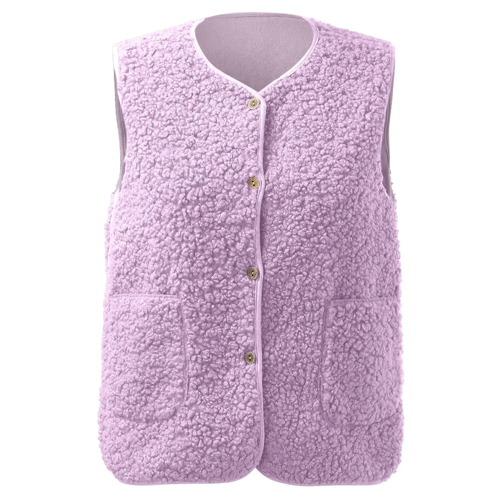 Vests Spring Autumn Women Button Waistcoat Lamb Wool Winter Thermal Warm Thick Fleece Sleeveless Jacket Ladies Coats 250227Z