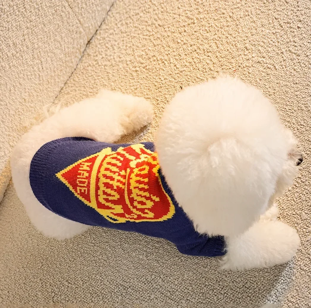 Designer Dog Sweater Luxury Dog Clothes Autumn Winter Warm Dog Coats Schnauzer French Bulldog Teddy Small Medium Dog Classics Cat Sweatshirt Pet Items Blue L A748