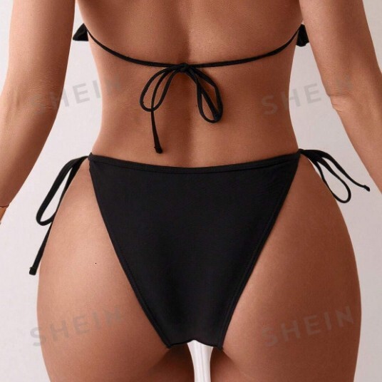 Fashion Bikini Swimsuit Black Fungus Edge Triangle Strap Bikini Beach