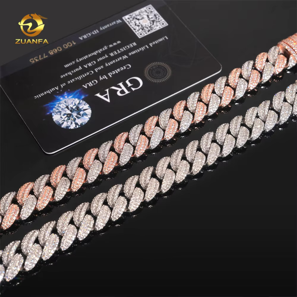13MM Cuban Link Chain Moissanite 925 Silver Gold Plated Baguette Moissanite TWO TONE Bracelets Men Hip Hop Jewelry