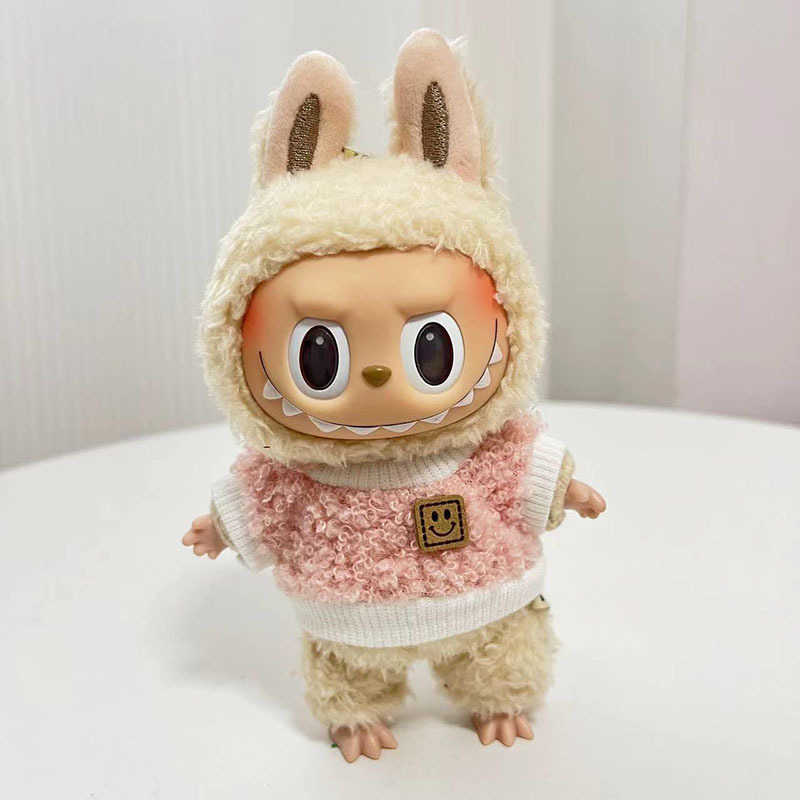 Doll Apparel 17cm blind box pull cloth for white teddy bear shoulder strap set circular smiling face shirt pendant cute clothesY2503072MPM