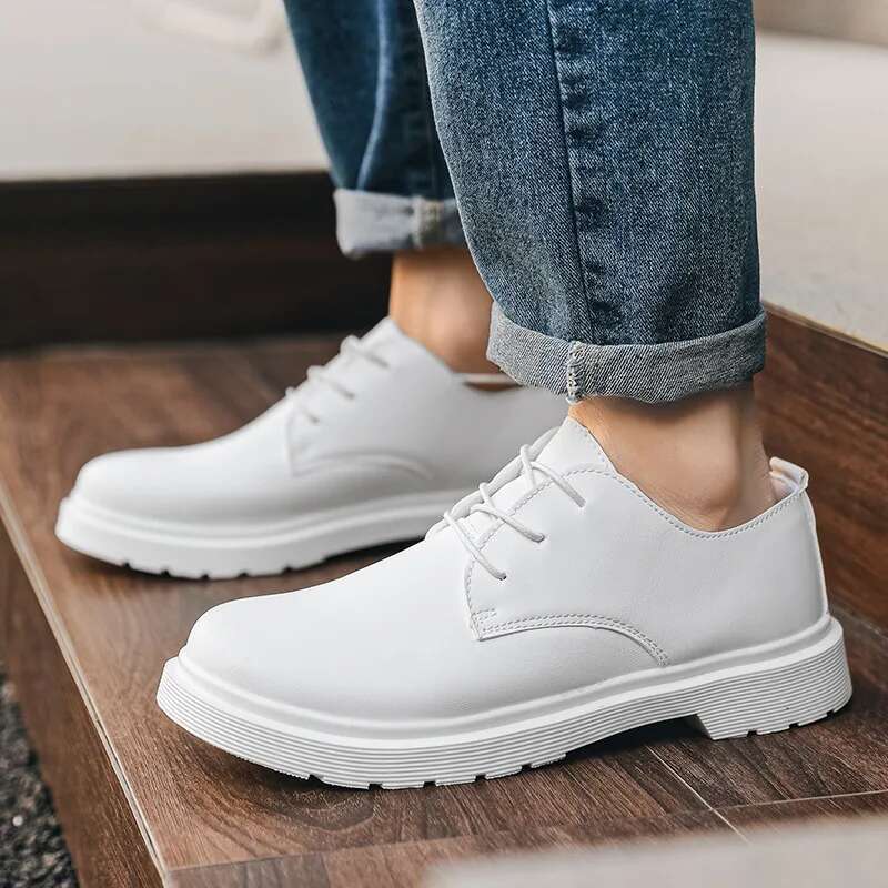 Fahion White Leather For Men Women Comfortable Flat Lace-up Dress Man Size 35-48 Original Woman Shoes Loafer Unisex