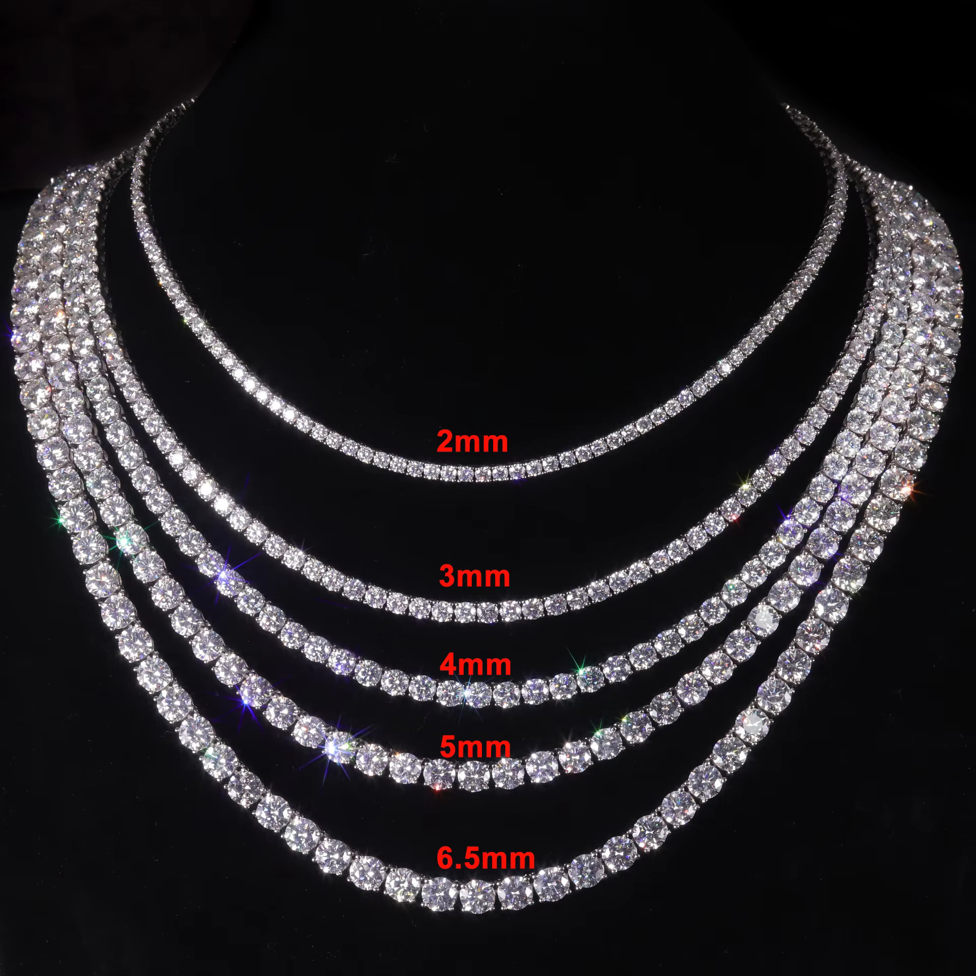Hip Hop Necklace 2mm 3mm 4mm 5mm 6.5mm Iced Out 925 Silver Vvs Moissanite Tennis Chain
