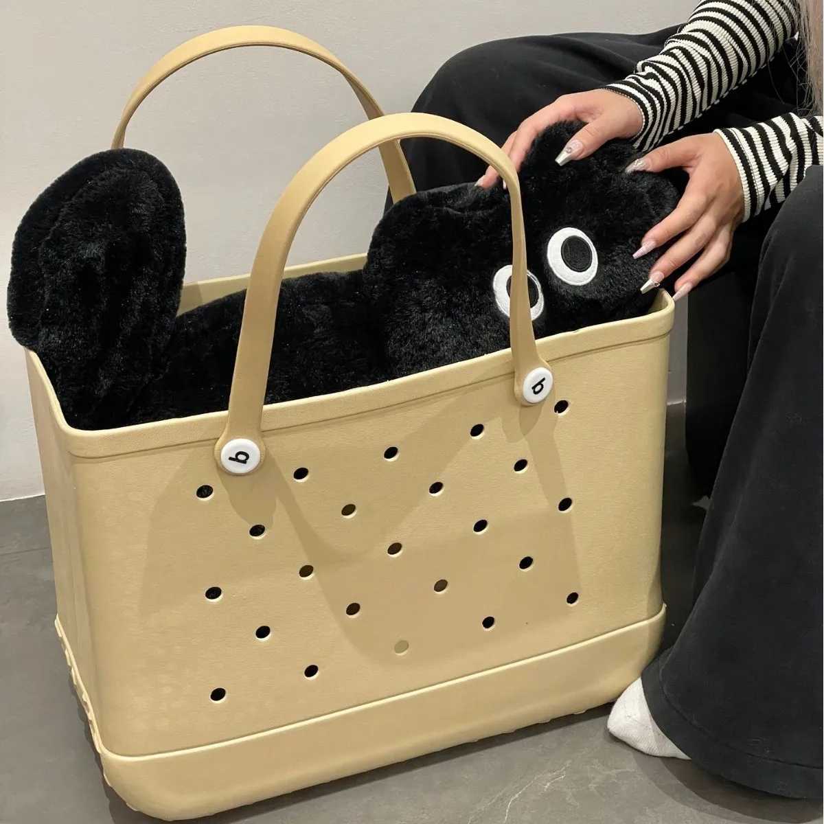 L/XL Beach Bag Rubber EVA Waterproof Storage Basket Extra Large Women Shopping Shoulder Handbag Beach Jelly Sac Tote BagXJ250308
