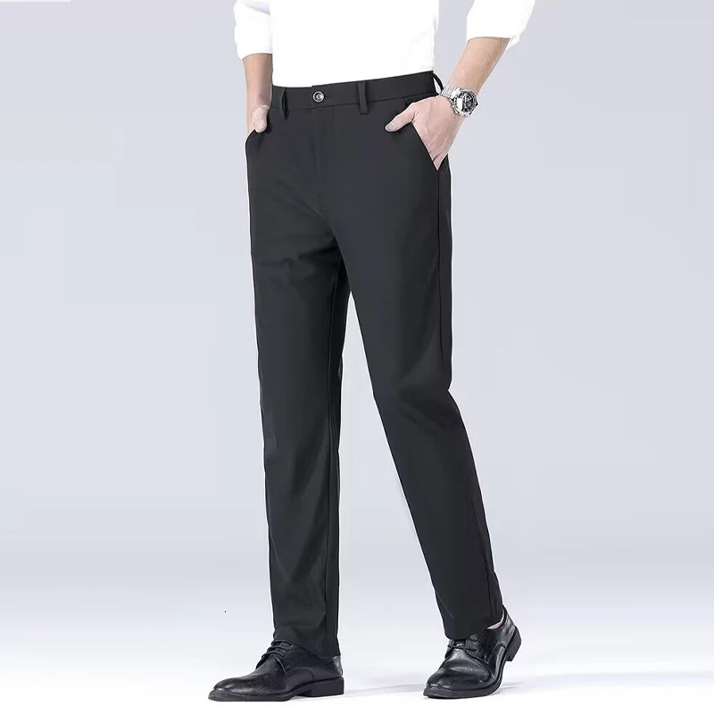 Mens smart casual pants elastic sports mens quick drying pants spring and autumn straight leg office black work pants 250305Z