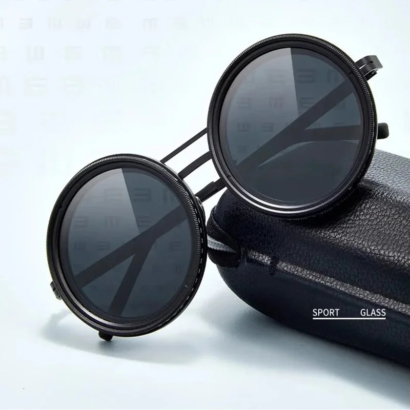 Handmade ND9 adjustable dimming sunglasses Retro Punk round mens outdoor fishing UV400 polarized driving sunglasses for women 250303