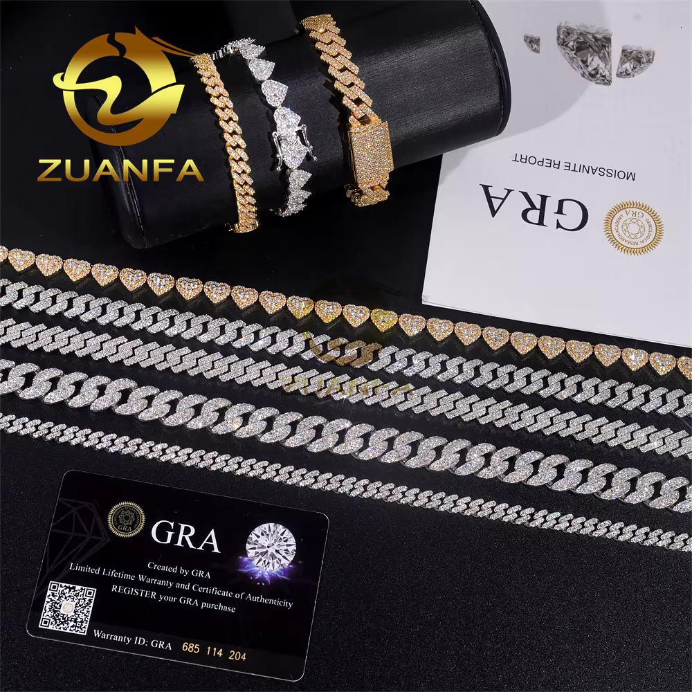 Fine Jewelry Women Micro Paved Bracelets D VVS Lab Dia k Chain Iced Out Sier Moissanite Cuban Bracelet