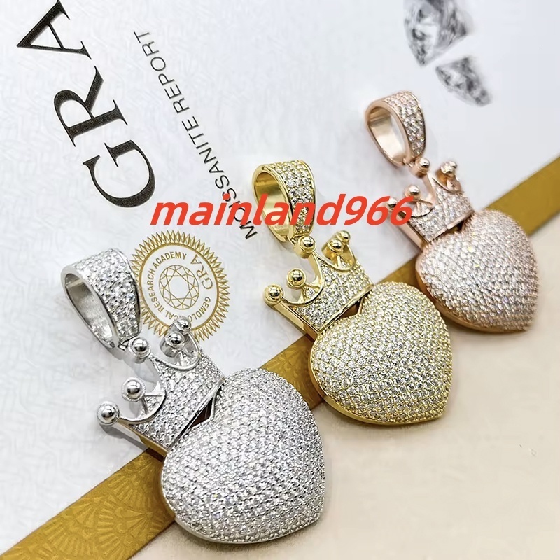 Hip Hop Jewelry Pass Diamond Tester 925 Sterling Silver Bling Iced Out GRA VVS Moissanite Crown Heart Pendant for Men Women
