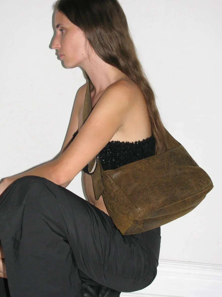 Women's Leather Crossbody Bag - Square Shape, hot Spanish Paloma Style, Teabag Design
