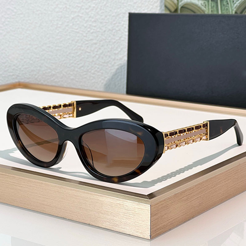 New Cat Eye Metal Sunglasses for Women Unique Designer Calfskin Legs Fashionable Personalized Style Street Wear Trendy Sunglasses CH5538