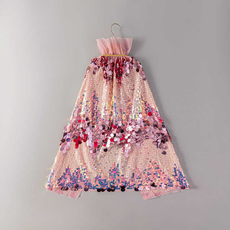 Girl's Dresses Shining Bead 2025 New Girl Mermaid Cloak Cute Princess Long Sparkling Cloak for Women Y2503074F4G
