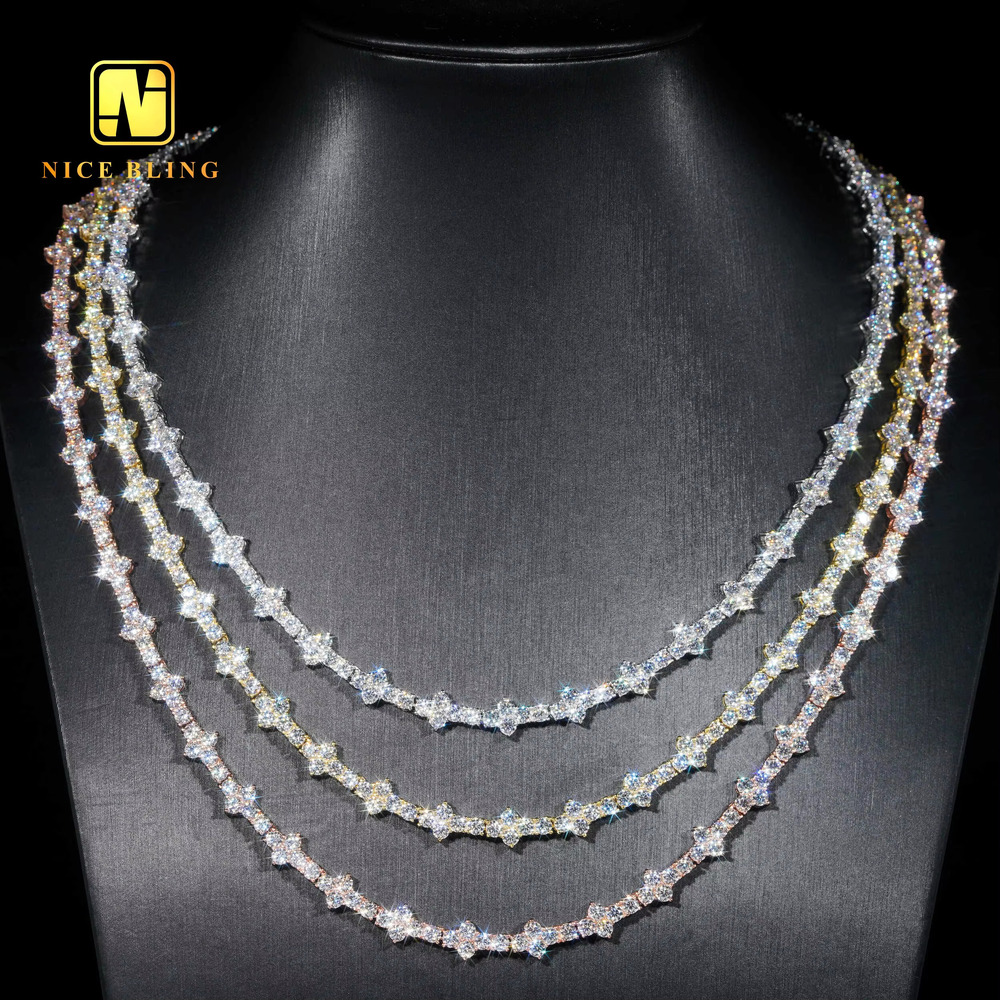 New Arrival Moissanite Tennis Chain Necklace 4MM Cross Tennis Necklace Hiphop Fashion Diamond Chains 925 Sterling Silver