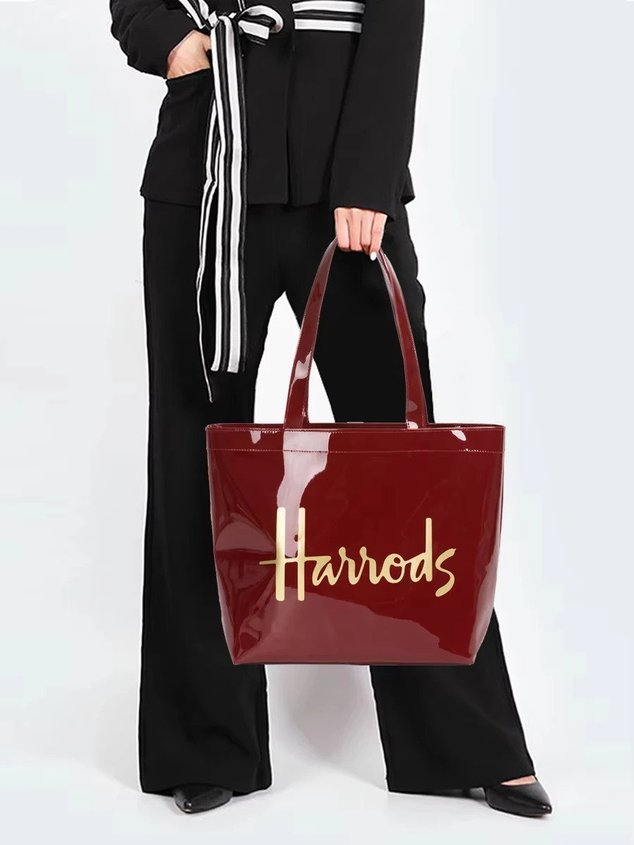 MABULA Letter Print PVC Waterproof Square Tote Handbag Trend London Style Shoulder Purse For Women Simple Eco Friendly Bag 250303