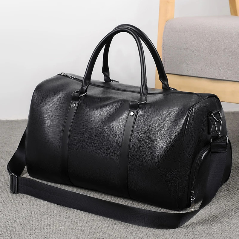 PU leather travel handbag casual mens gym shoe pocket fitness luggage shoulder sports side 250304