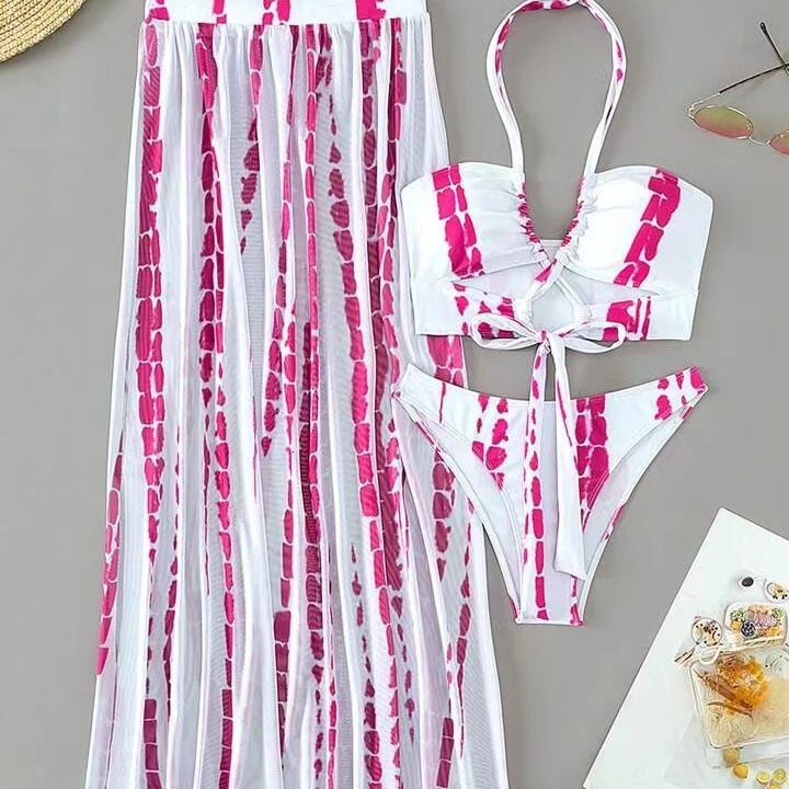 New Split Bikini Swimsuit Cross Tie Fashion Sunscreen Yarn Skirt Beach Resort Hot Spring Swimsuit