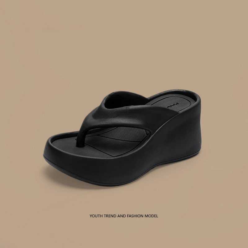 New Arrival Womens Wedge Flip Cover Summer Short and Fat Platform Beach Sandals Womens Thick Bottom High Heels Eva Slide T250307