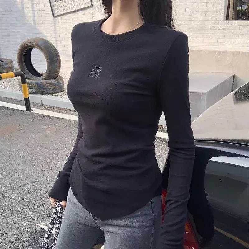 Women's T-Shirt Womens Korean Style Slimming T-Shirt 2024 New Irregular Long Slve Base Layer Top Thickened Slims Smooths Your Silhouette Y250307O