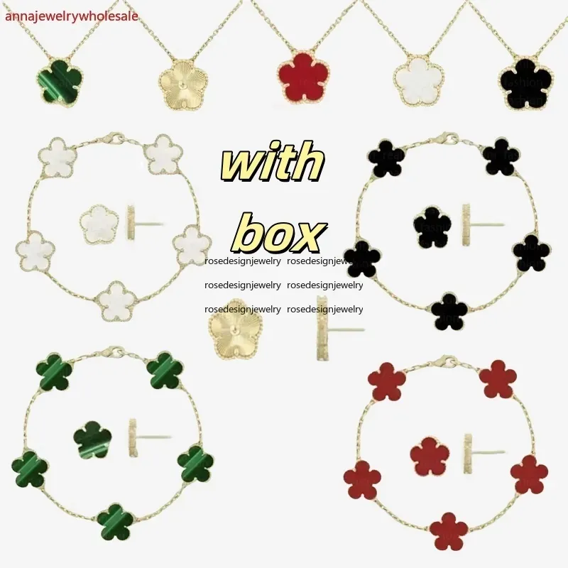 Clover necklace clover Earrings clover bracelet with box Women 925 silver necklaces fashion designer jewelry flowers bracelet Classic Mother's Day birthday gift