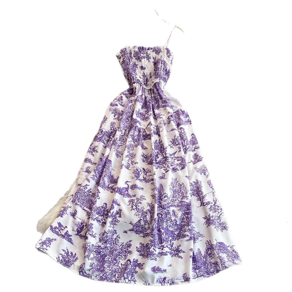 2025 New Chiffon Printed Designer Dress With Backless Vest Suitable For Women's Elastic Waist Slimming Outdoor Leisure Beach Vacation Mid Length 