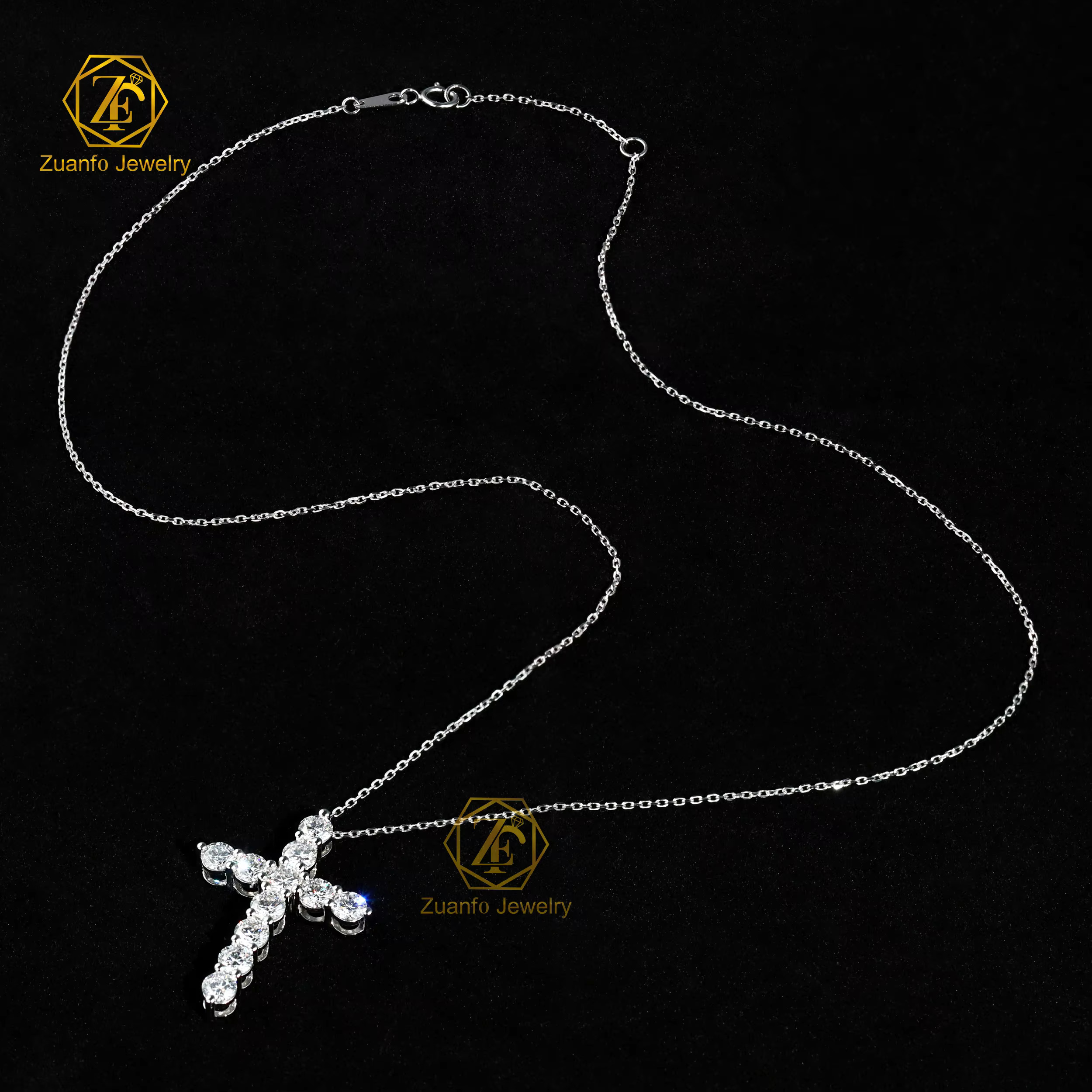 Real Diamond Jewelry Jesus Cross Pendant 4mm 5mm Lab Grown Diamond 14k White Gold Pendant Necklace