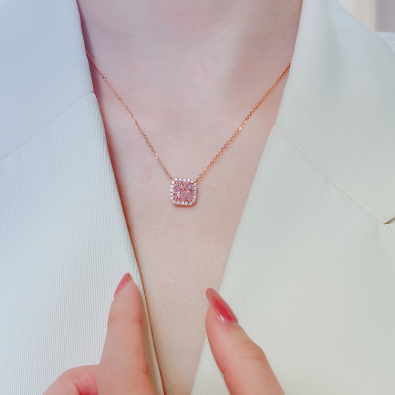 Sparkling Luxury Wedding Jewelry Sets 925 Sterling Silver Rose Gold Fill Princess Cut Pink 5A Cubic Zircon CZ Diamond Stud Earrings Open Ring Clavicle