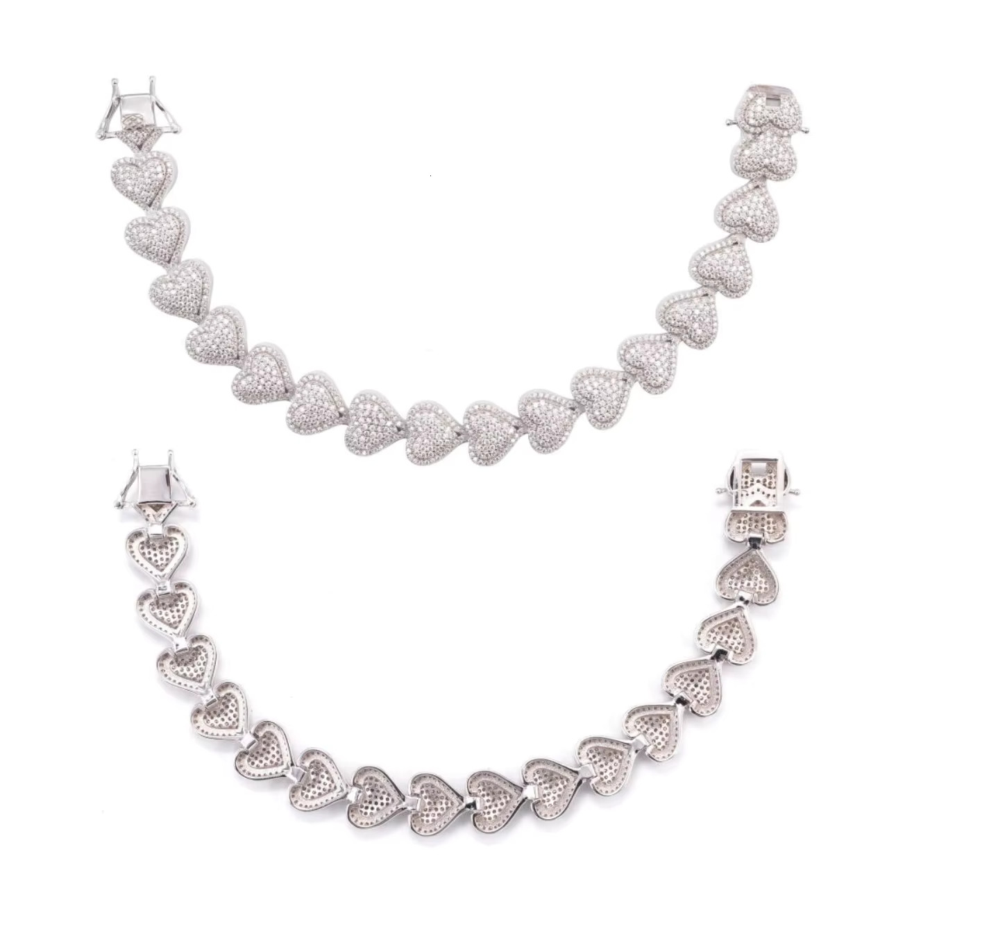 Fine Jewelry Hip Hop Heart Moissanite Diamond 13mm Silver Mixed Rose Gold Cuban Link Chain Bracelet