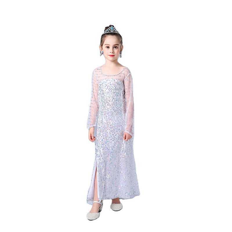 Girl's Dresses 2 Princess Dress Long Sleeve White Glitter Dress Girls Performance Dress Y250307EM5W