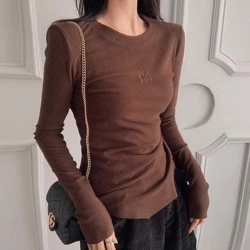 Women's T-Shirt Womens Korean Style Slimming T-Shirt 2024 New Irregular Long Slve Base Layer Top Thickened Slims Smooths Your Silhouette Y250307O