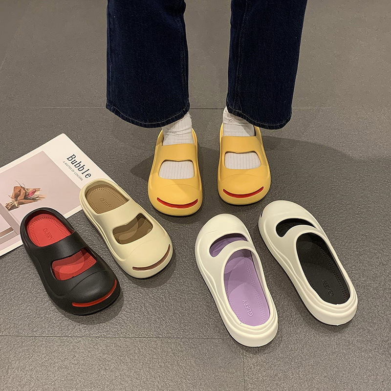 2025 Summer New Women s Open Mouth Laughing Baotou Half Slippers Fashion Designer Slippers Popular Thick Bottom Dripping Sandals Outdoor Beach Shoes