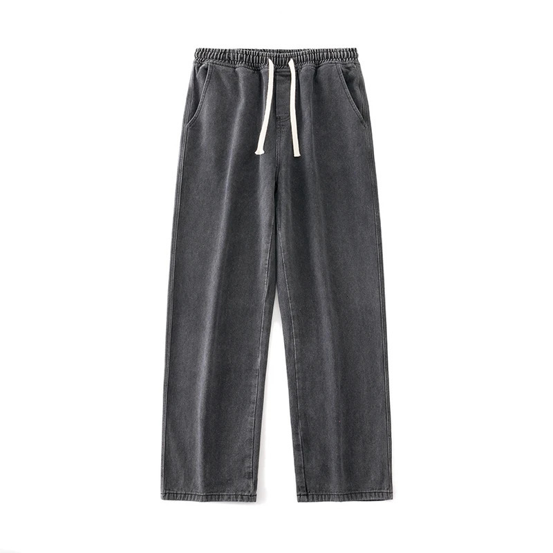 Fashion Mens Solid Color Drape Jeans Loose Straight Korean Vintage High Street Hiphop Y2K Casual Daily Dragging Wideleg Pants 250305