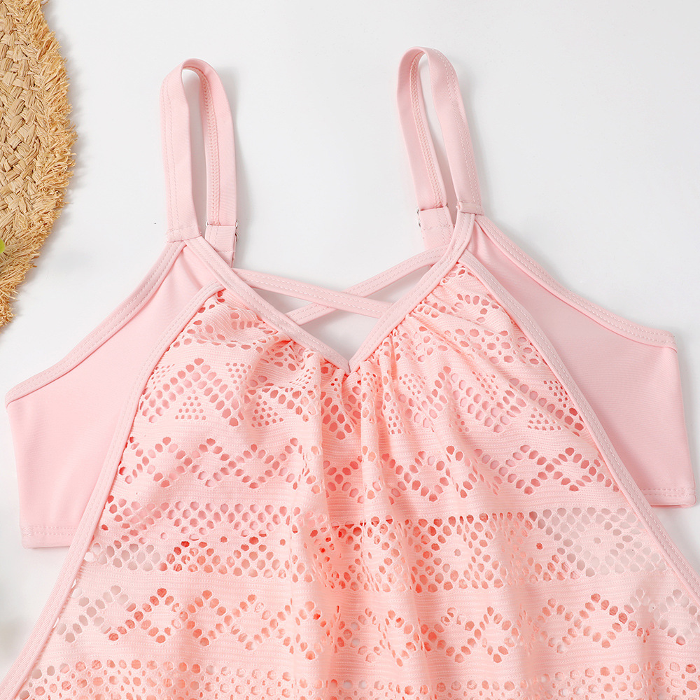 New Swimsuit Lace Plus Size Split Solid Color Boxer Shorts Beach Conservative Bikini