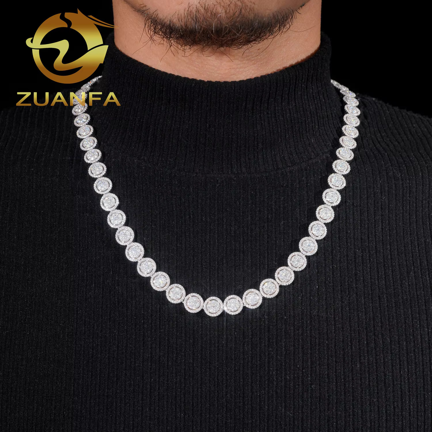 10mm Cluster Pass Diamond Tester Moissanite Hip Hop Cuban Chain 925 Silver Moissanite Cuban Lnk Chain