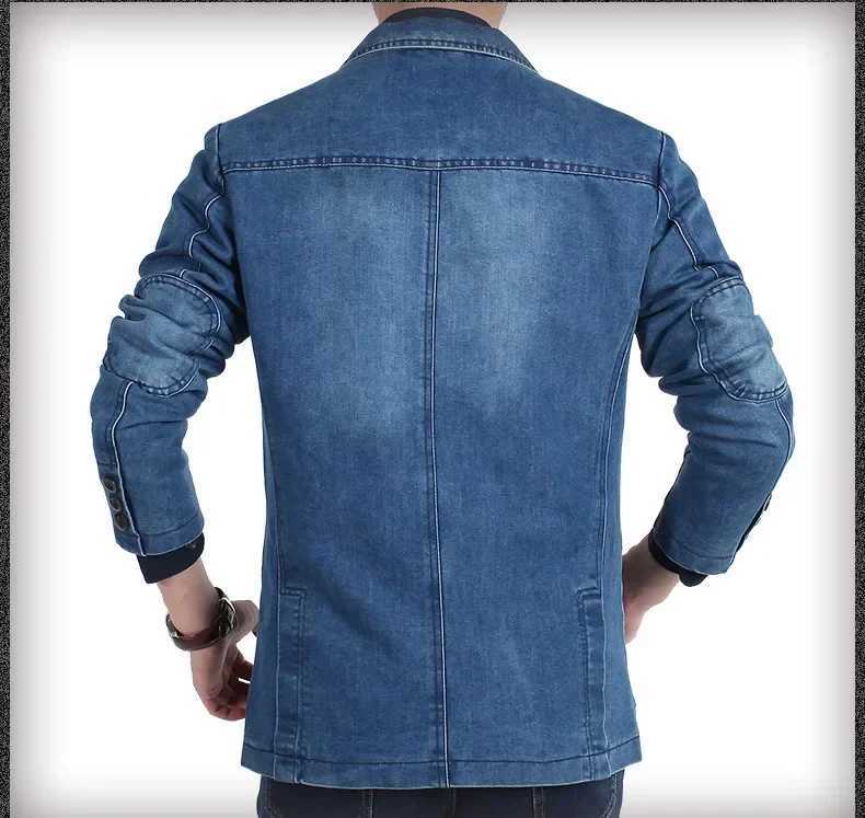 Men's Jackets Autumn Winter Mens Denim Suit Cotton Slim Blazer Jacket Long Sleeve Single Breasted Button Pockets z250308