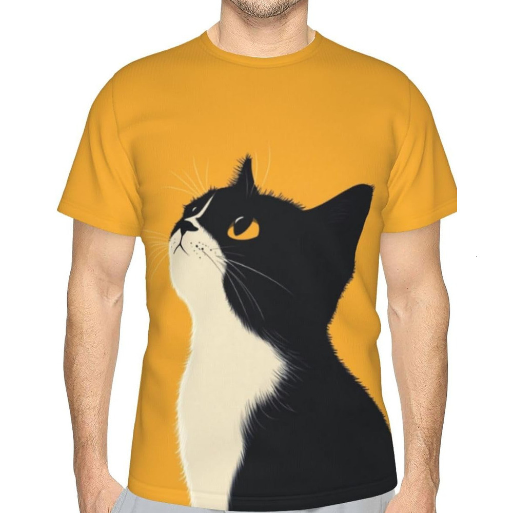 Mens T shirt Cow Cat Unisex 3D Pattern Printed T-Shirts Mustard Yellow Graphic Summer Short Sleeves Fashion Casual Tee Top tee Casual tops summer clot