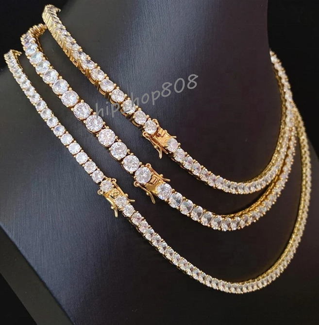 Bling Sparking Gold Plated Tennis Chain Charm Necklace Jewelry Sexy Iced Out VVS Moissanite Diamond 925 Silver Tennis Chain