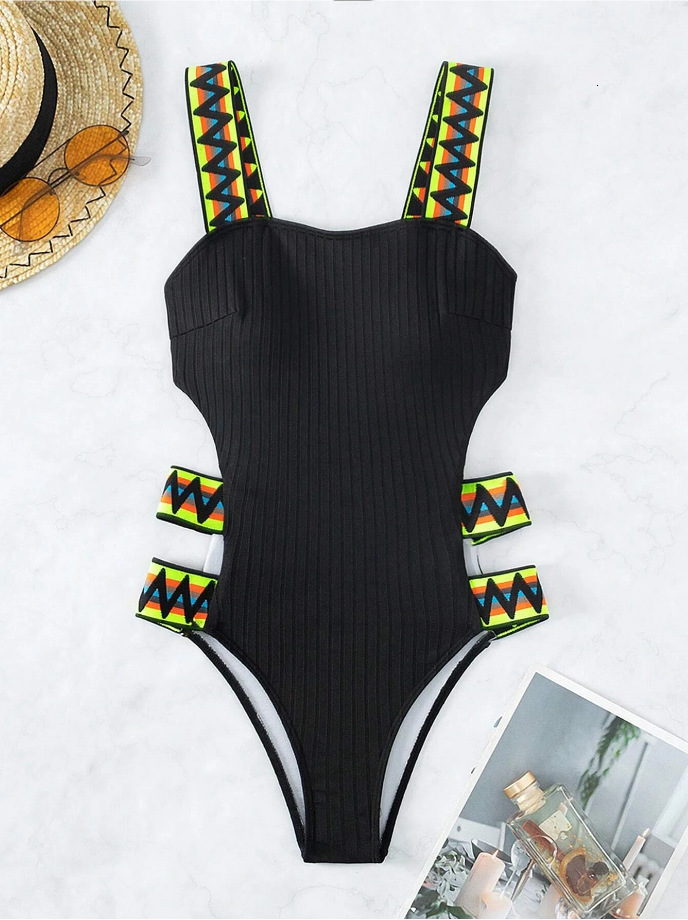 New High-quality Bikini Swimsuit Fashion Solid Color Hollow One-piece Swimsuit
