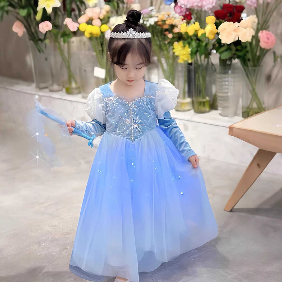 Girl's Dresses Spring and Autumn New Princess Dress for Girls with Bubble Sleeves and Winter Velvet Princess Dress Y2503076TM2