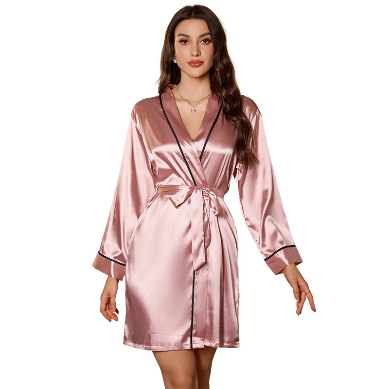 Chic Imitation Silk Robes for Her | European Style with Lace-Ups | Cozy Casual Dress for Everyday Use