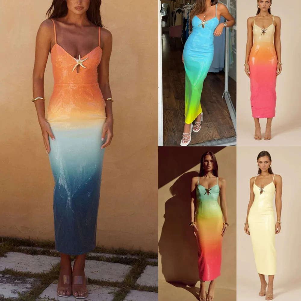 Graduate student changes color hover dress spring/summer hover sequin printed dress INS casual party womens clothing 250306