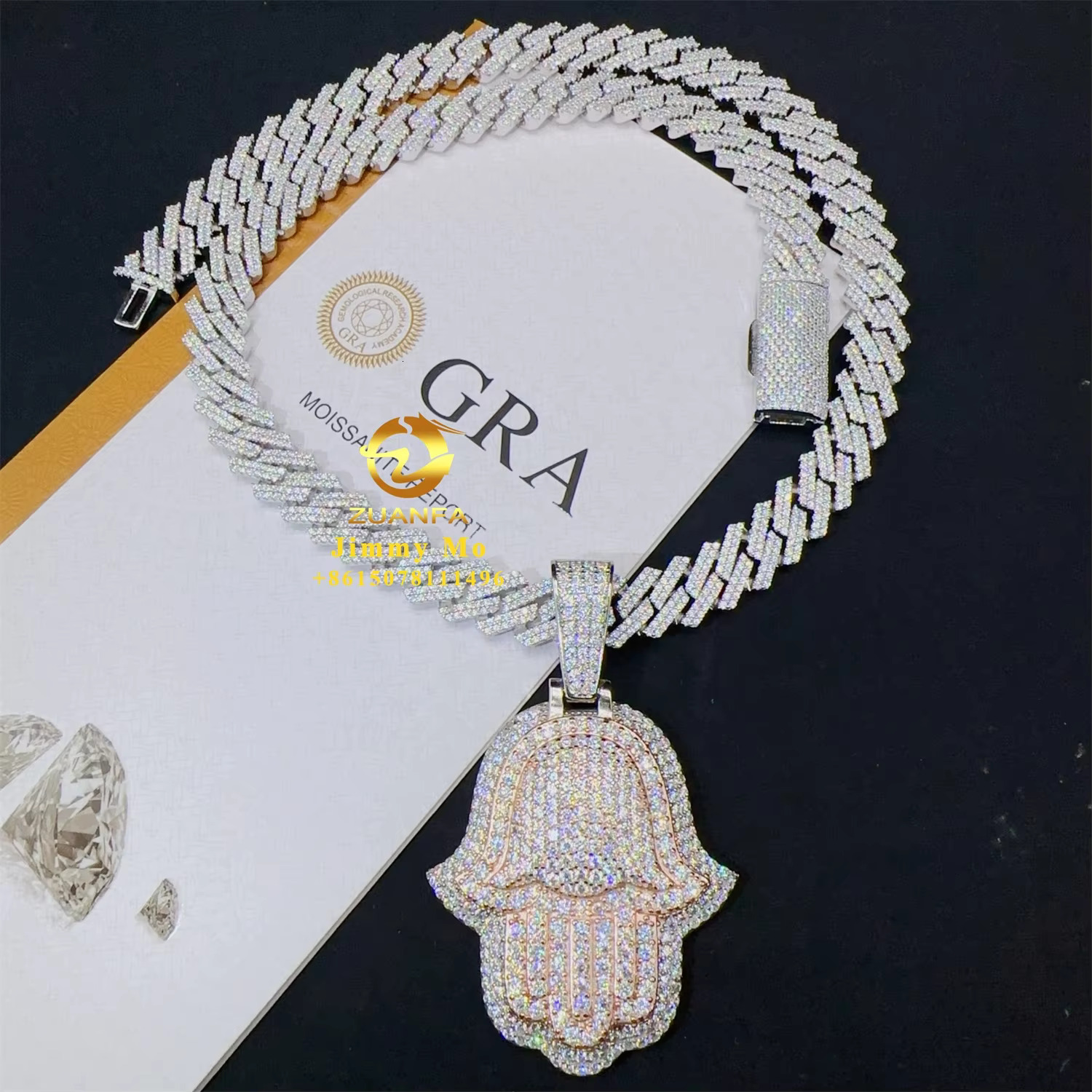 New Design Iced Out Shining Jewelry Hip Hop Pendant 925 Silver Two Tone White+Rose VVS1 Moissanite Diamond Hamsa Pendant
