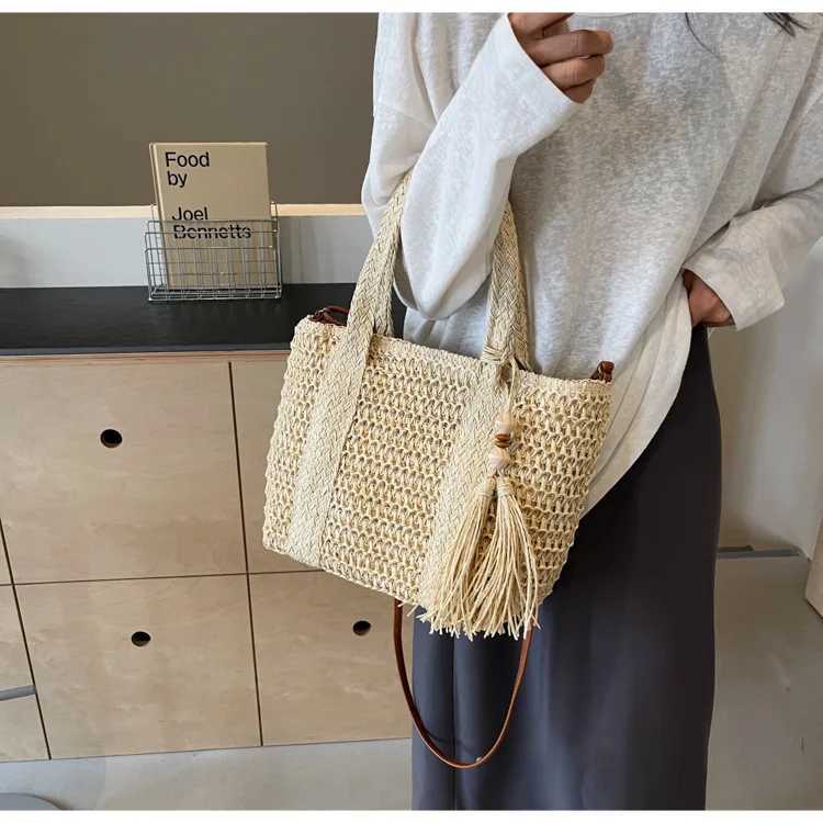 Woven bag Instagram casual shoulder bag large capacity woven vegetable basket single shoulder cross bagXJ250308