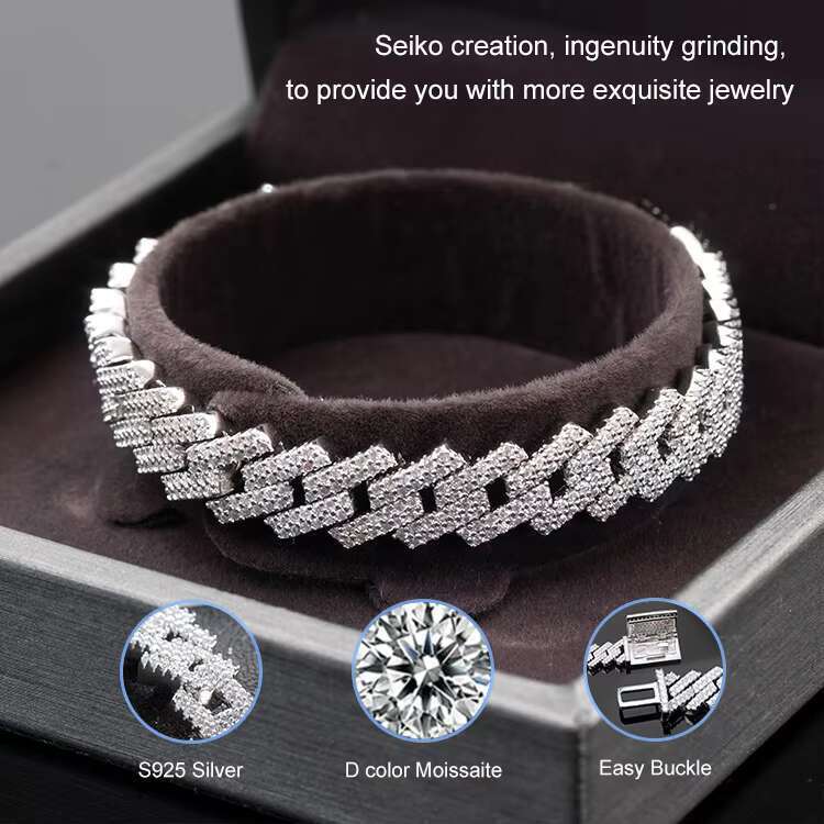 Goldleaf Fine Jewelry Sterg Sier Bracelet Hiphop k 8mm-20mm VVS Moissanite Cuban Chain