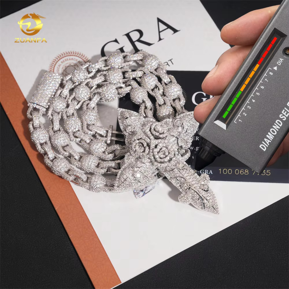 Hip Hop Jewelry Iced Out Luxury Cross Pendant for Cuban Link Chain 925 Silver Moissanite Diamond Charm Pendant
