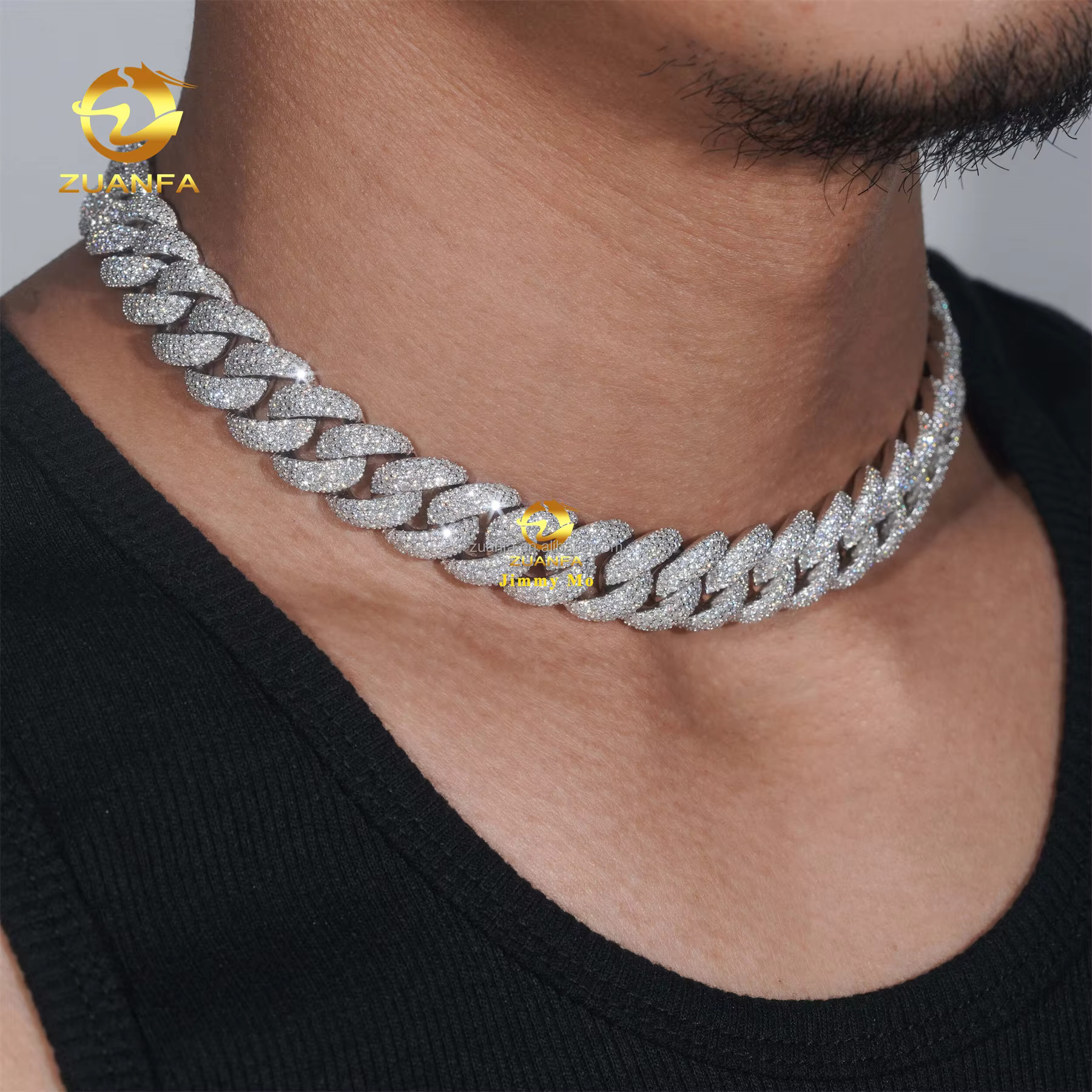 Custom Name Lock 15mm Prong Setting GRA 925 Silver Rhodium Plated Iced Out Hip Hop Moissanite Diamond Miami Cuban Link Chain