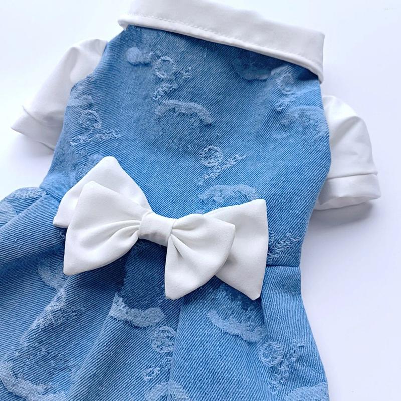 Dog Apparel Sweet Denim Skirt Bow Dress Fashion Brand Cat Jacket Clothes Schnauzer Teddy Puppy Pet Dresses - view 6