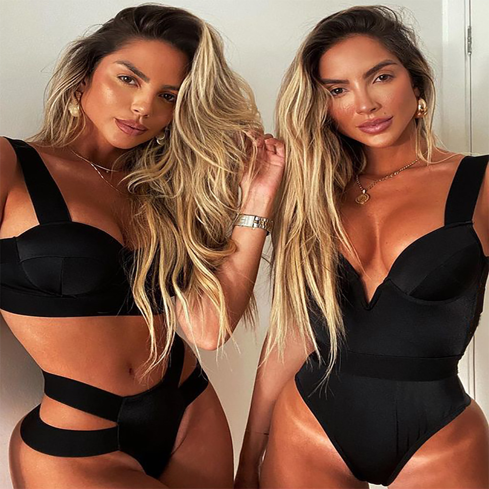 Bikini New Swimsuit Color Blocking Splicing Steel Bracket Gathers Fashion Womens Bikini Beach Swimsuit